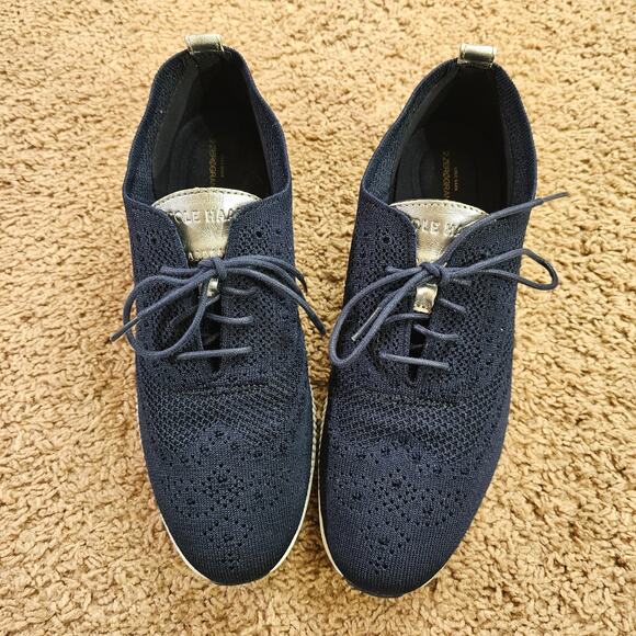 Cole Haan 2.ZEROGRAND Oxford Shoes Womens 10.5B Marine Blue Argento Stitchlite - Picture 3 of 11
